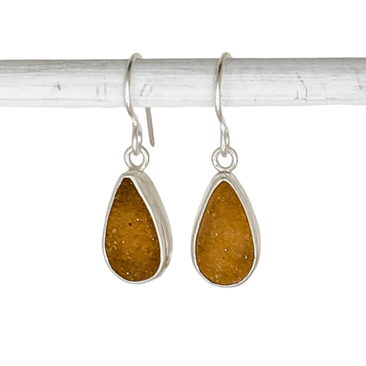 Peach Druzy Teardrop Dangle Earrings