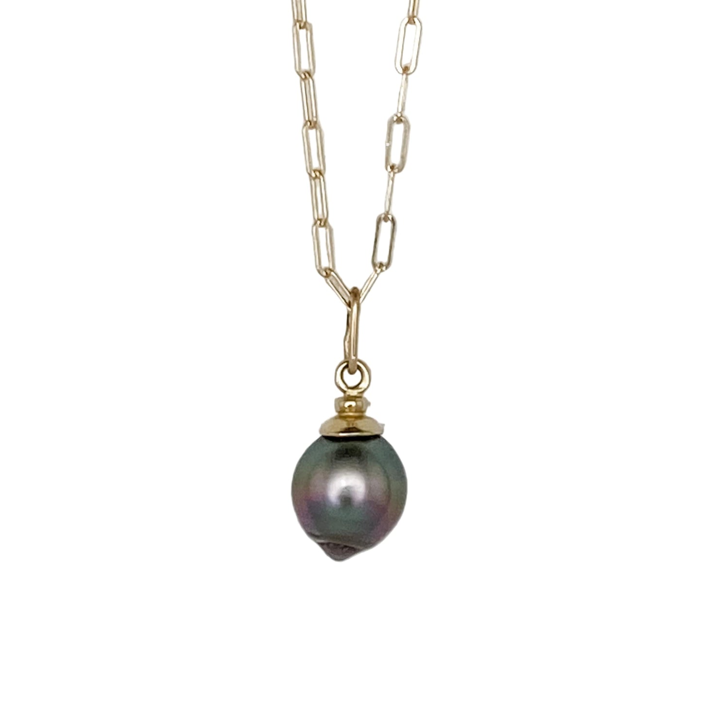 14k Gold Tahitian Pearl Necklace, 18" chain