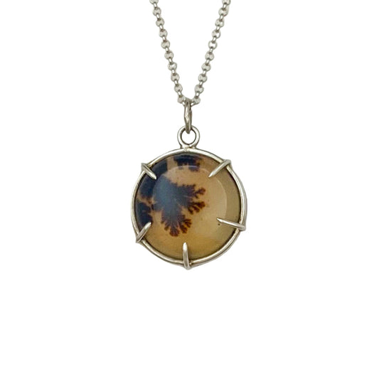 Dendritic Quartz Landscape Pendant with Prong Setting