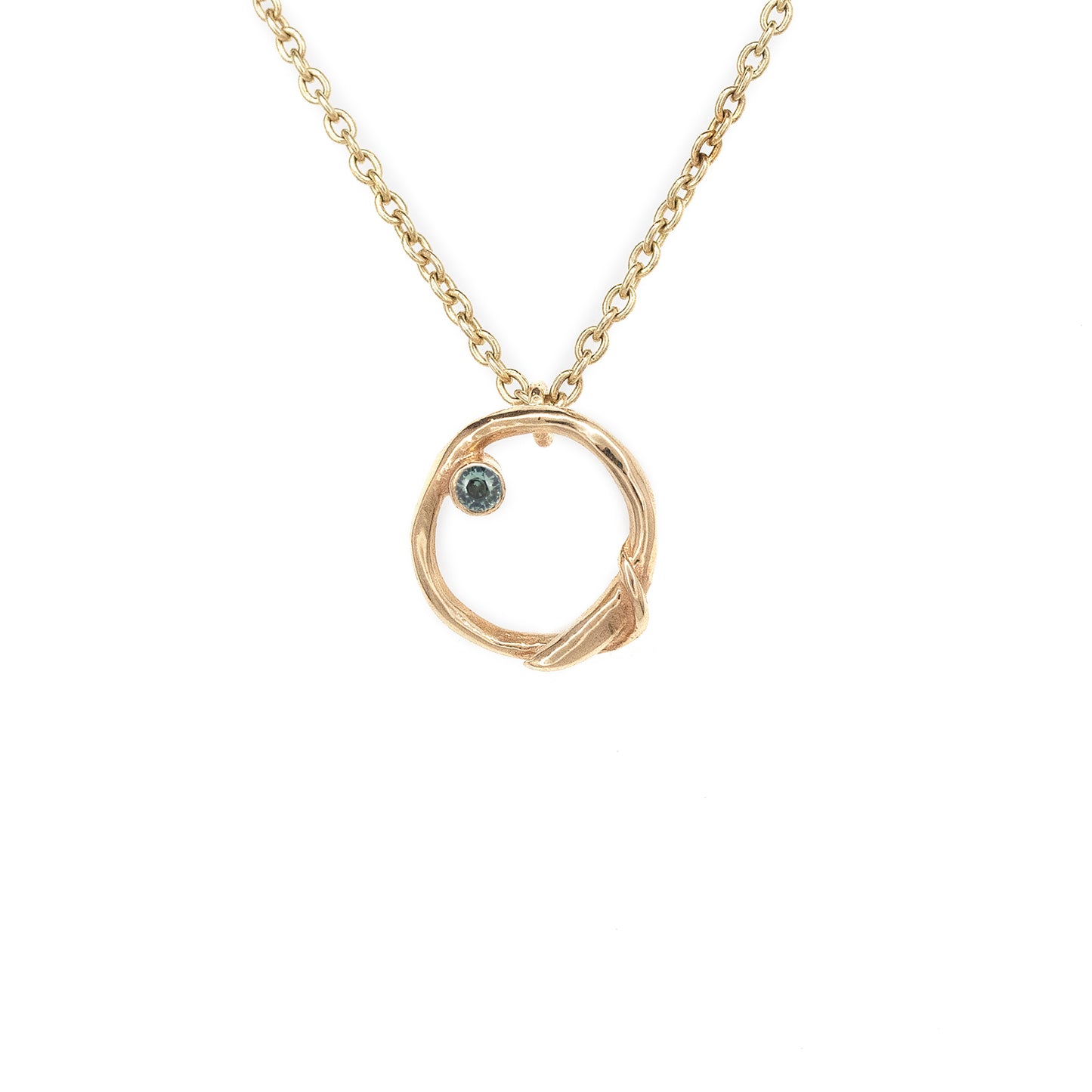 14k Tiny Circle White or Yellow Gold Necklace with Sapphire or Diamond