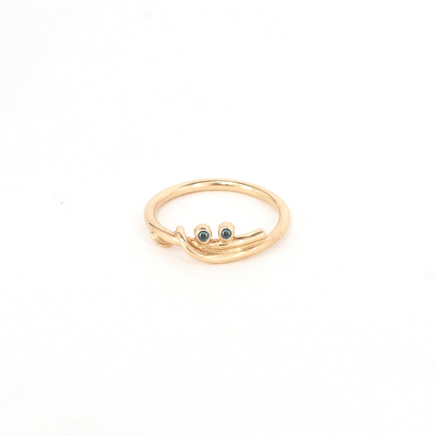 14k Wrapped Vine Yellow or White Gold Band with two 2mm Diamonds or Sapphires