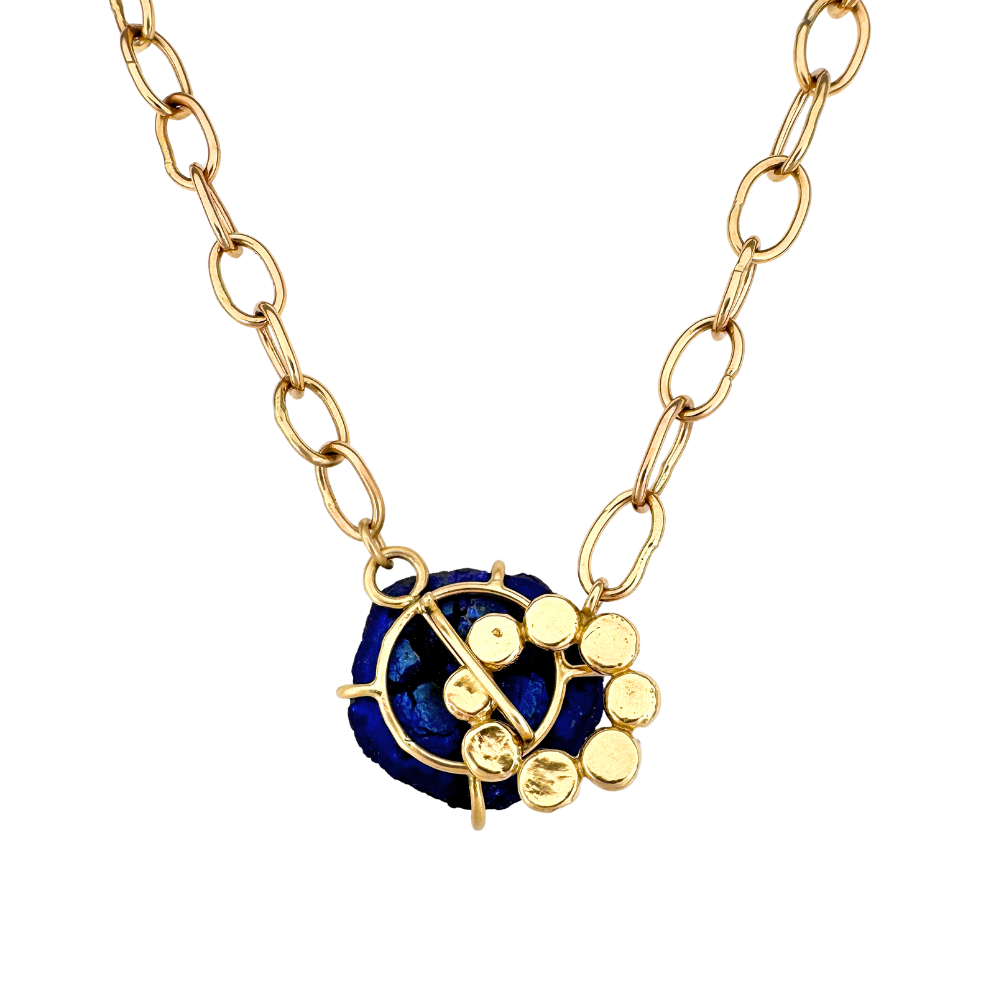 Azurite Geode and Floret Pendant