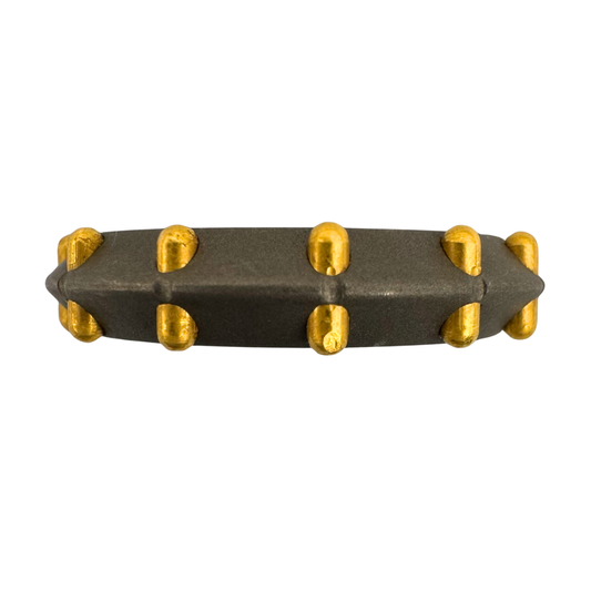 Titanium triangular cross-section band with (12)flush, bullet 24K gold rivets