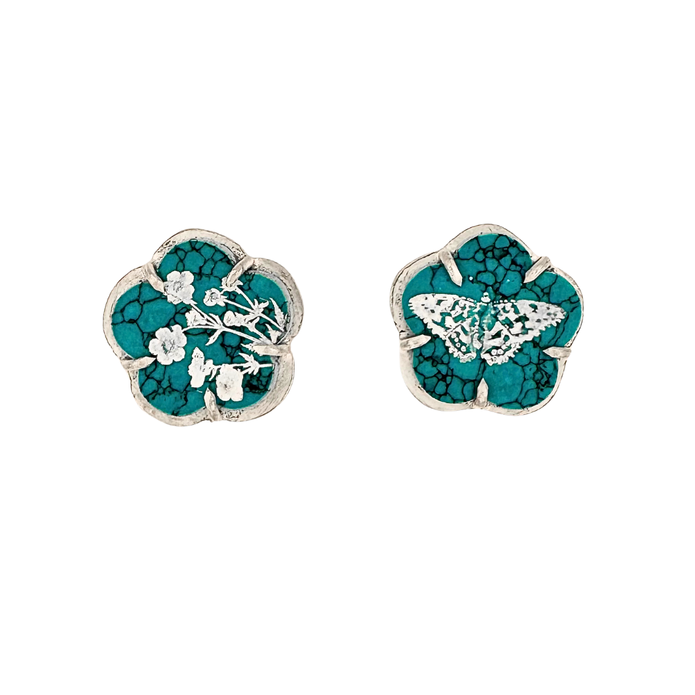 Turquoise Butterfly and Floral Studs