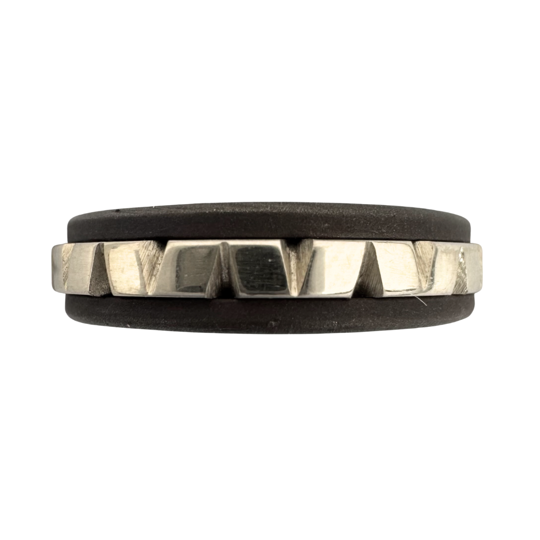 Titanium with 14K gold file-worked band