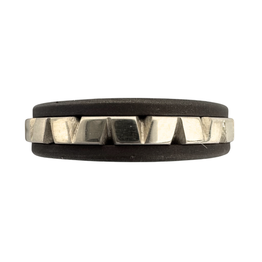 Titanium with 14K gold file-worked band