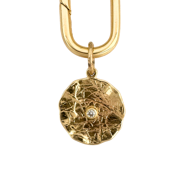 14k Gold Diamond Texutred Circle Charm