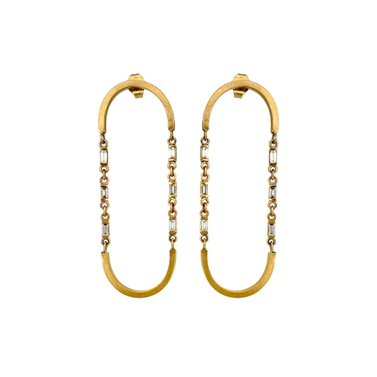 14kt Arch Drop Earrings with Baguette Diamonds