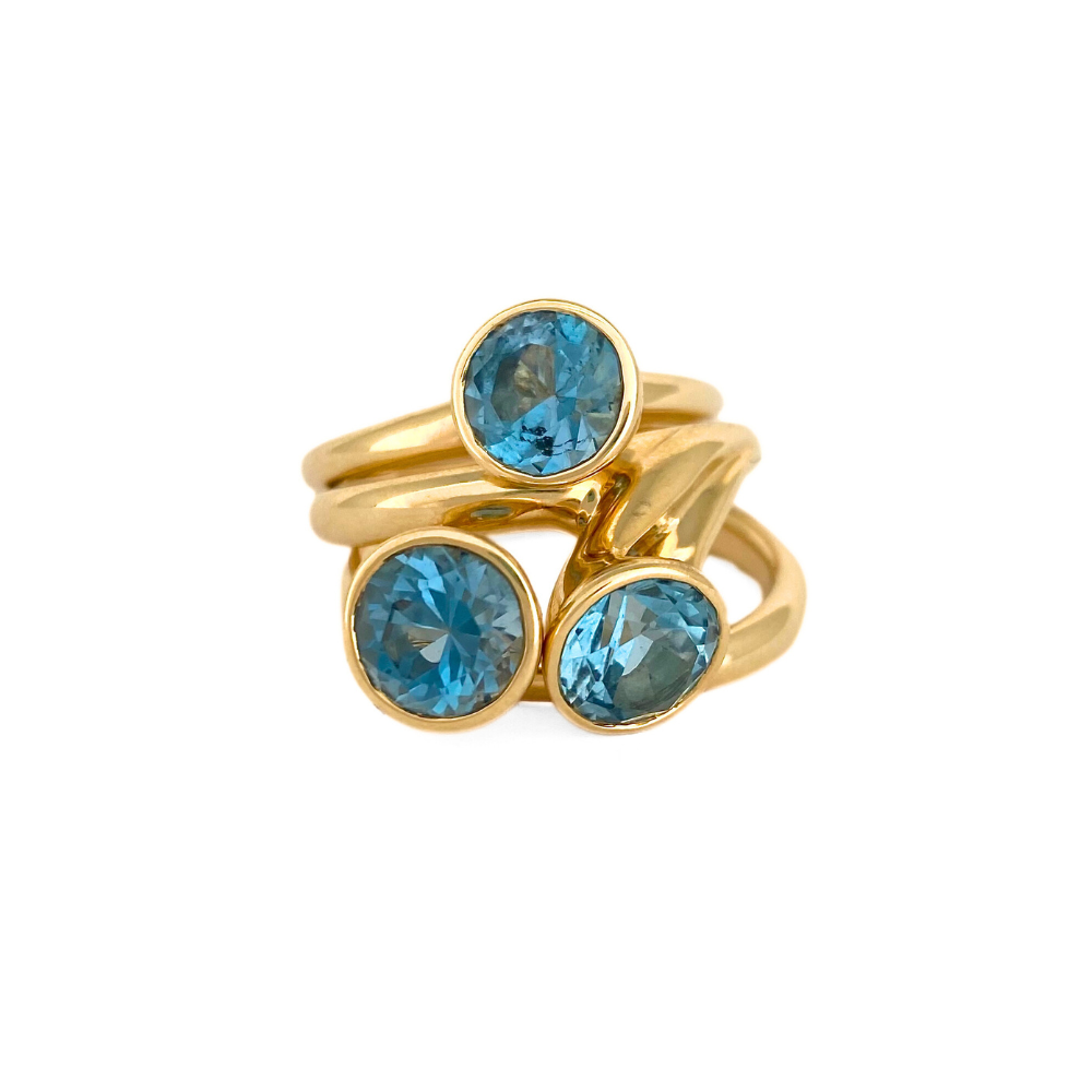 14kt Yellow Gold Round London Blue Topaz Stacker Rings Set