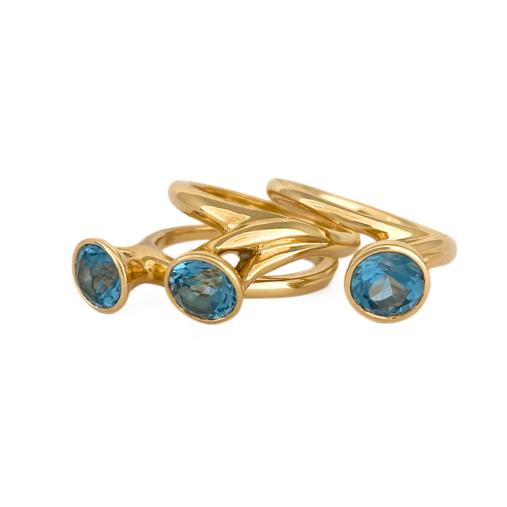 14kt Yellow Gold Round London Blue Topaz Stacker Rings Set