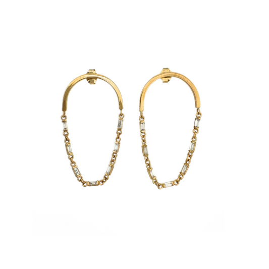 14kt Arch Drop Earrings with Baguette Diamonds