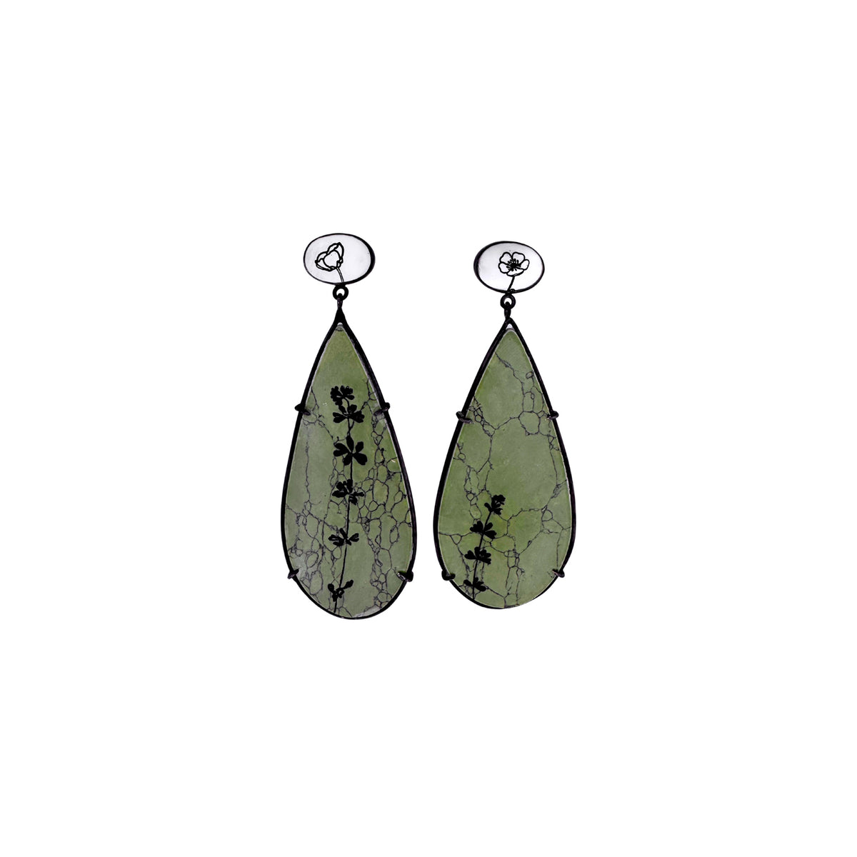 Mother of Pearl and Marble Flower Earrings