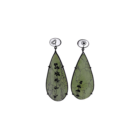 Mother of Pearl and Marble Flower Earrings