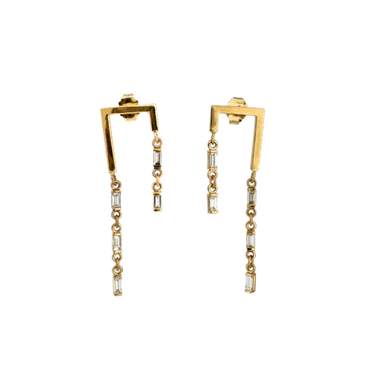 14kt Geometric Drop Earrings with Baguette Diamonds
