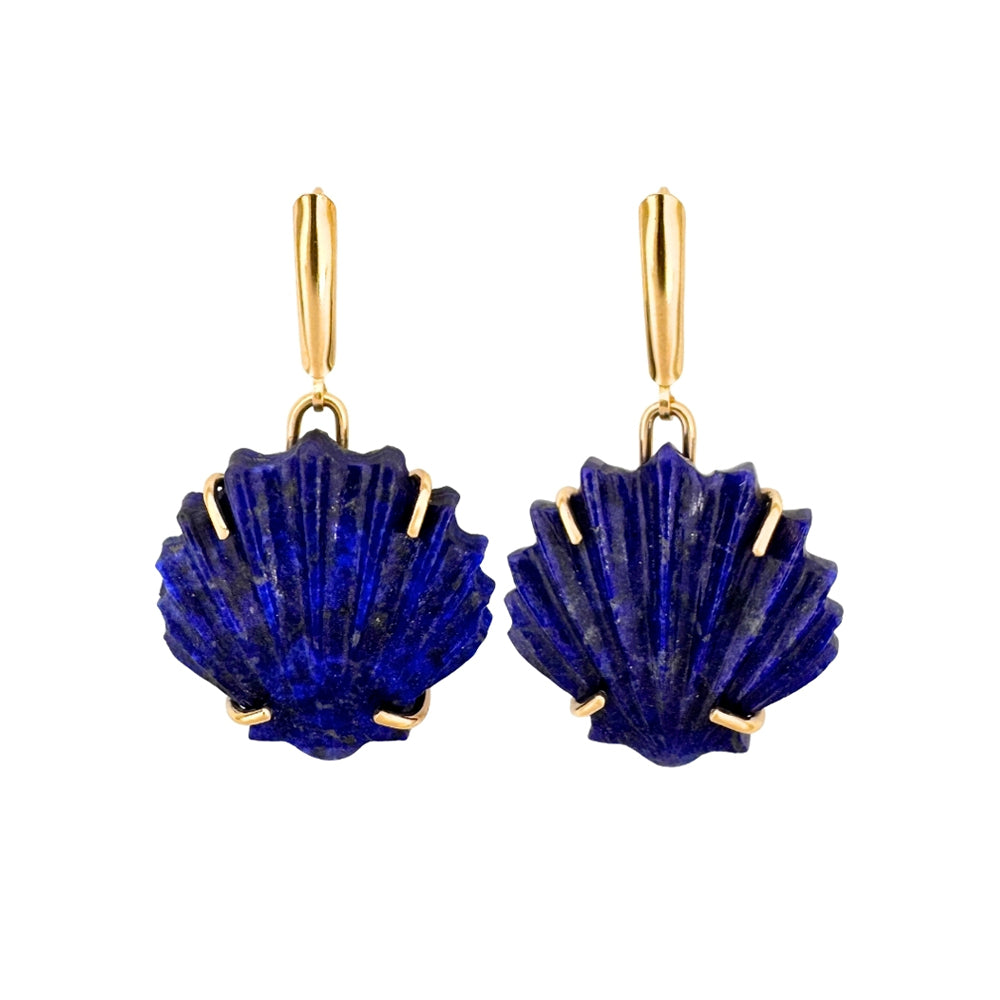 Seashell Lapis Leverback Earrings