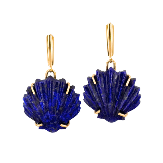 Seashell Lapis Leverback Earrings