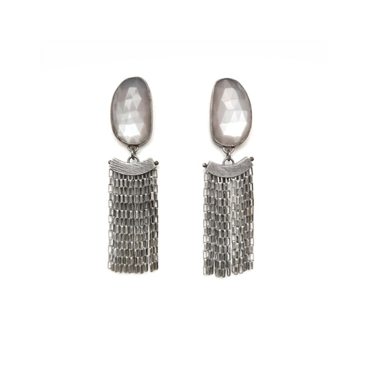 Gray Moonstone Fringe Earrings