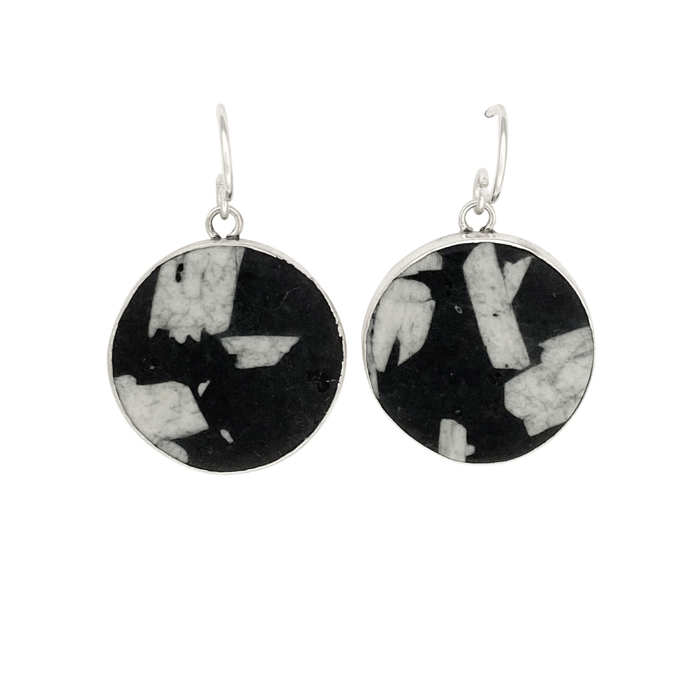 Chinese Writing Stone Dangle Earrings with Bamboo on the Backs