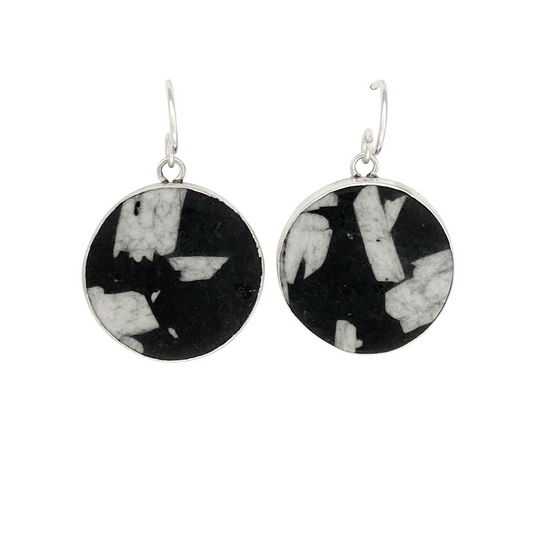 Chinese Writing Stone Dangle Earrings with Bamboo on the Backs