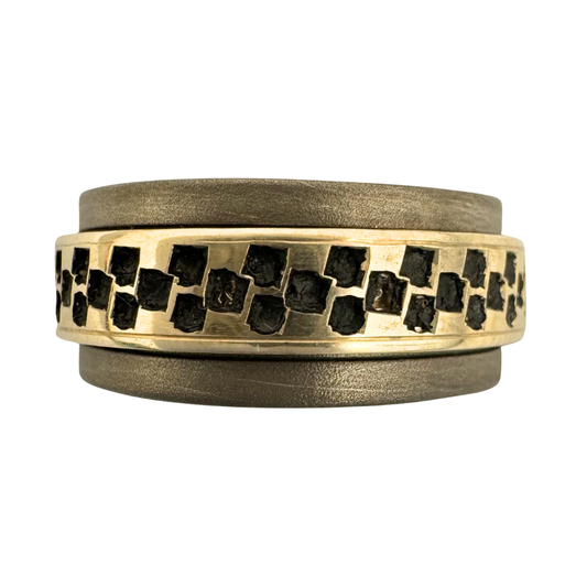 Titanium with 14K white gold band with punched design