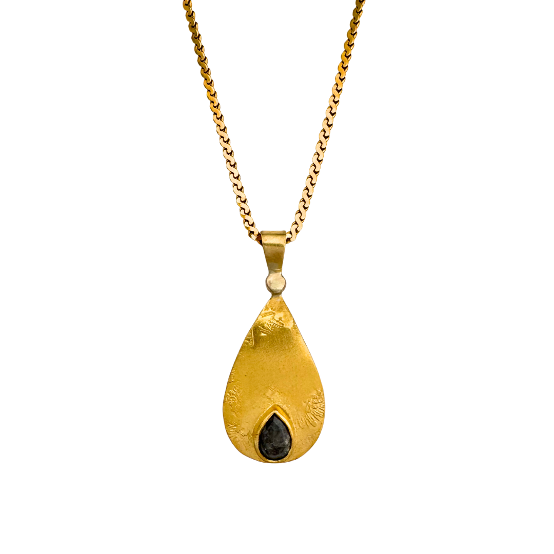 Ship Wrecked Teardrop Black Diamond Gold Coin Necklace