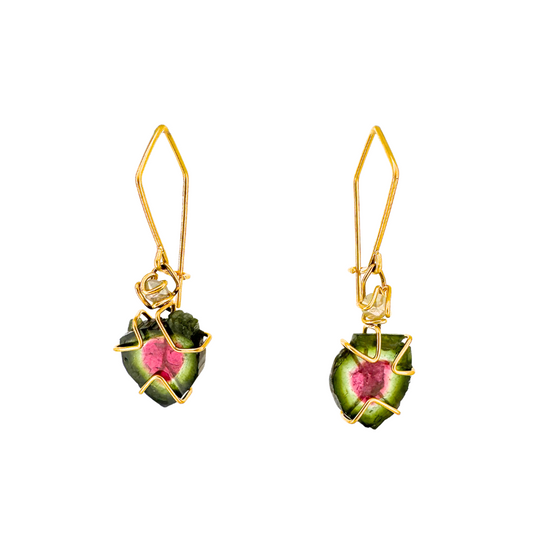 Watermelon Tourmaline Crystal Slice Earrings