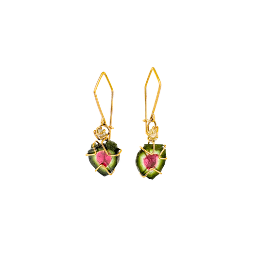 Watermelon Tourmaline Crystal Slice Earrings