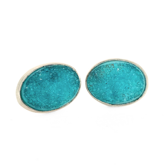 Oval Turquoise Druzy Earrings