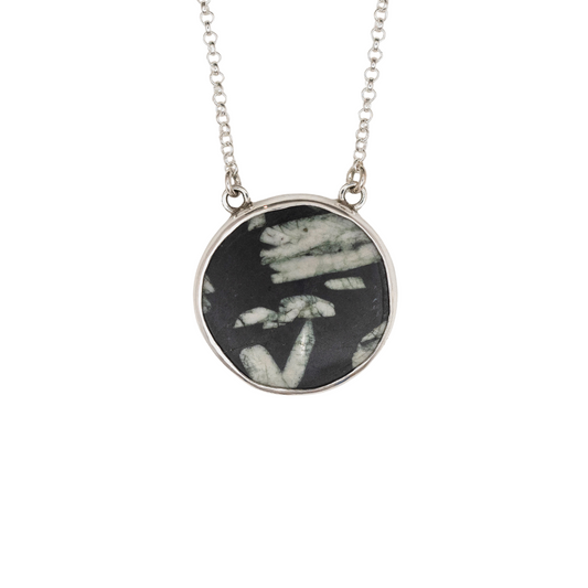Round Chinese Writing Stone Pendant with Bamboo