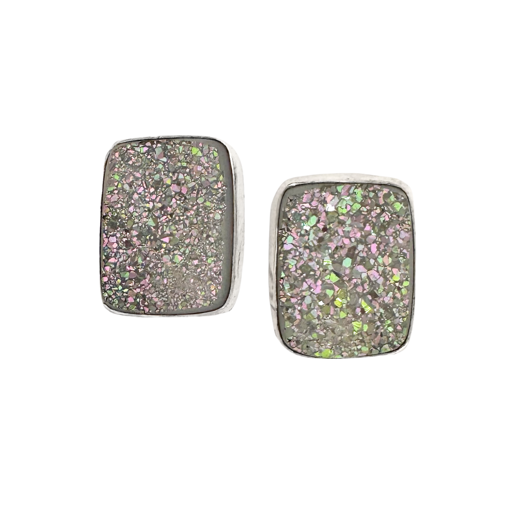 Titanium Coated Rectangle Druzy Earrings