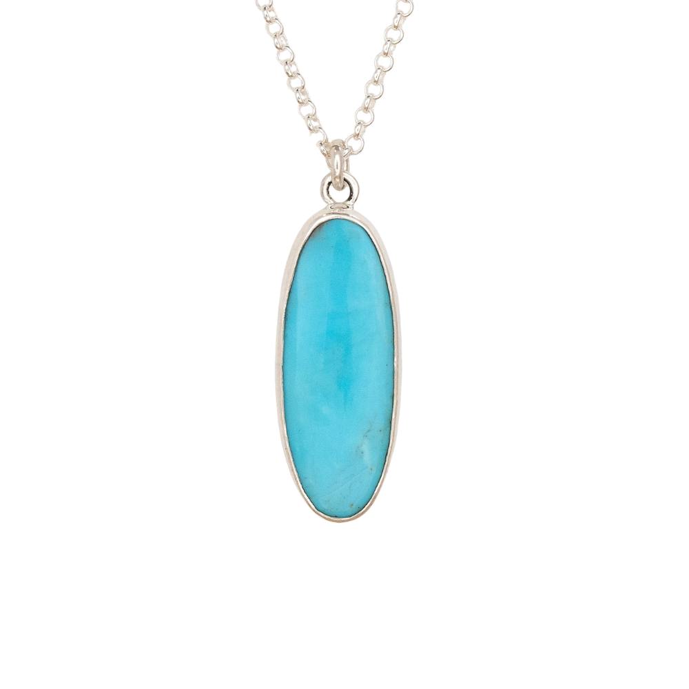 Oval Turquoise Pendant with Feather