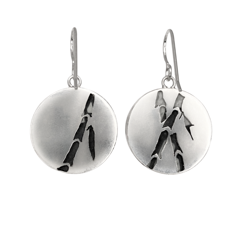 Chinese Writing Stone Dangle Earrings with Bamboo on the Backs