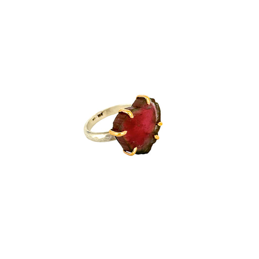Watermelon Tourmaline Crystal Slice Ring