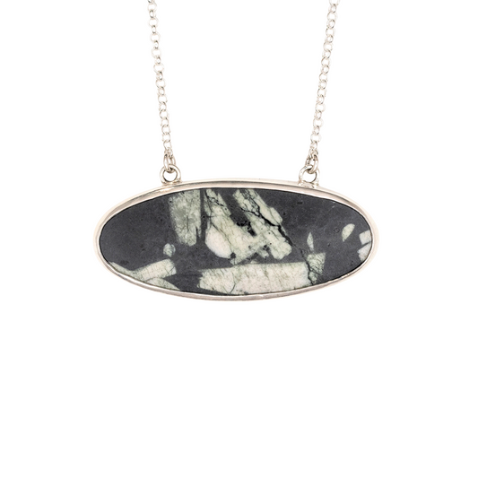 Oval Chinese Writing Stone Pendant with Bamboo on the back