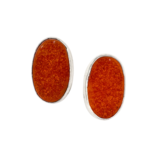 Oval Orange Druzy Earrings
