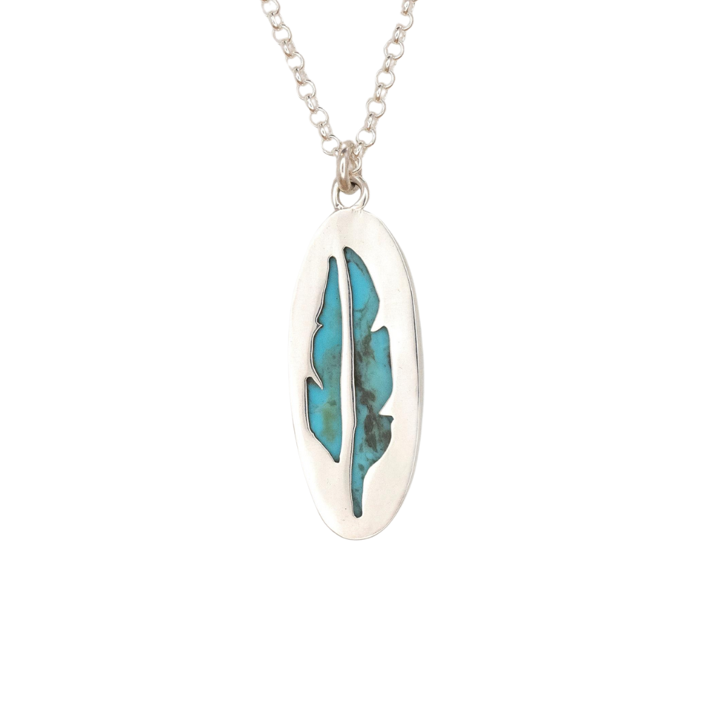 Oval Turquoise Pendant with Feather