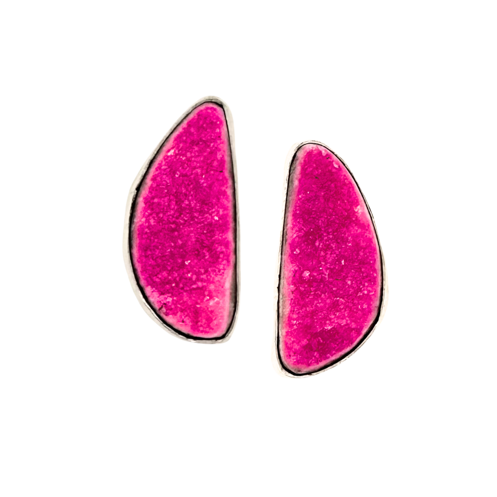 Half Circle Pink Druzy Earrings