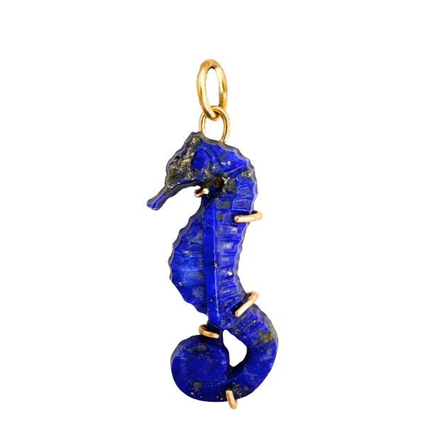 14k Seahorse Lapis Charm