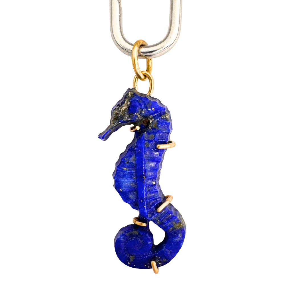 14k Seahorse Lapis Charm