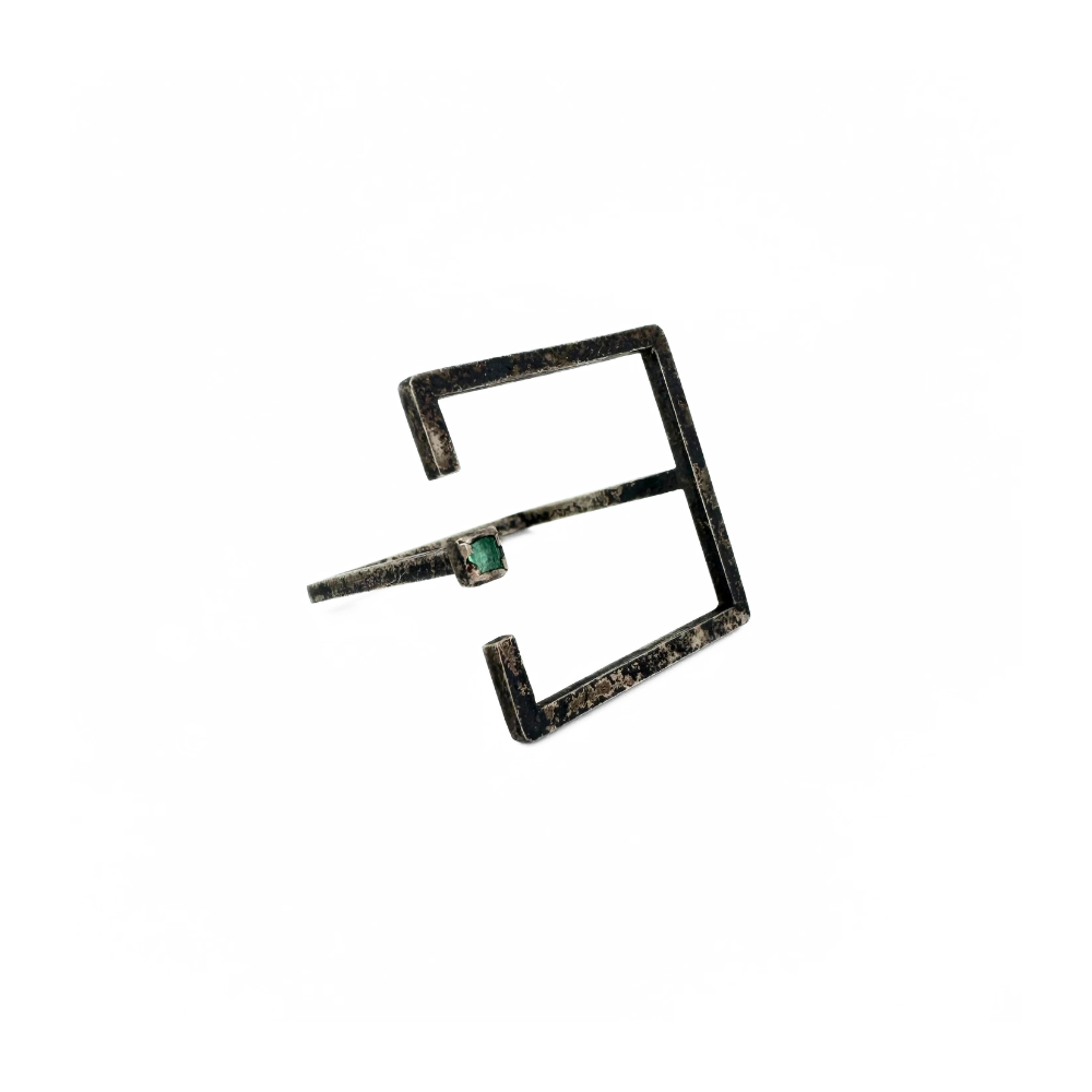 Emerald Antiqued Silver Quad Ring