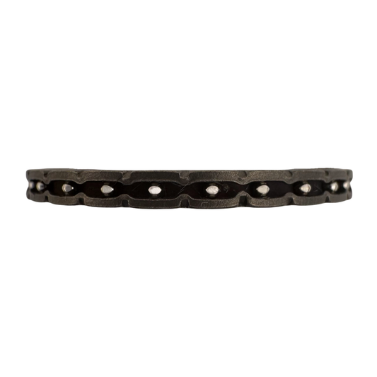 Titanium band with inset stainless steel balls and punch-work along the edges