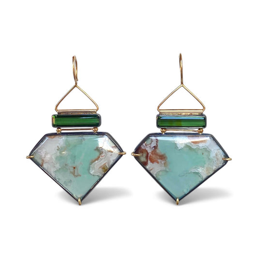 Aquaprase Earrings with Green Tourmaline