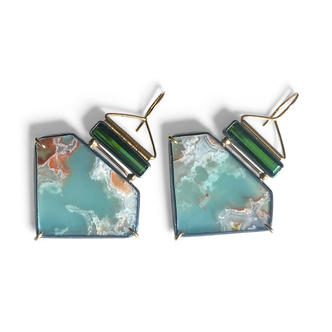 Aquaprase Earrings with Green Tourmaline