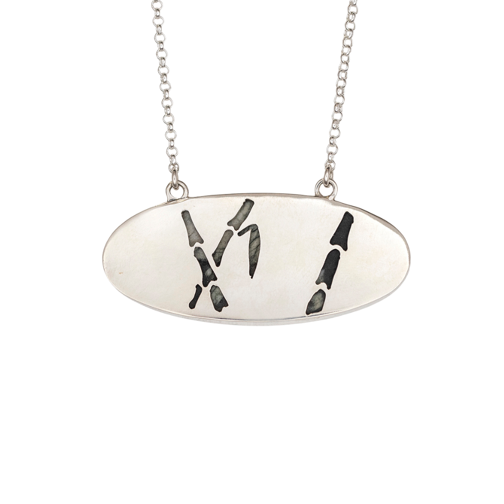 Oval Chinese Writing Stone Pendant with Bamboo on the back