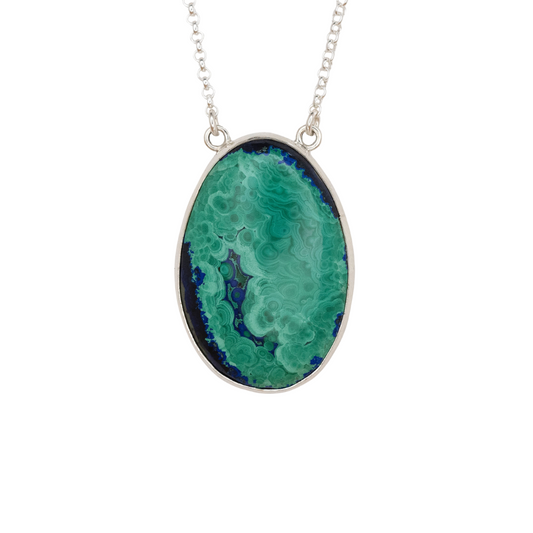 Oval Azurite Malachite Pendant with Sprout