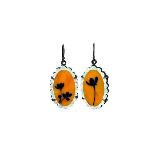 Marble and Orange Spiny Earrings