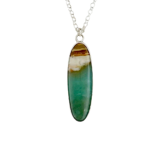 Oval Opalized Wood Pendant with Waves