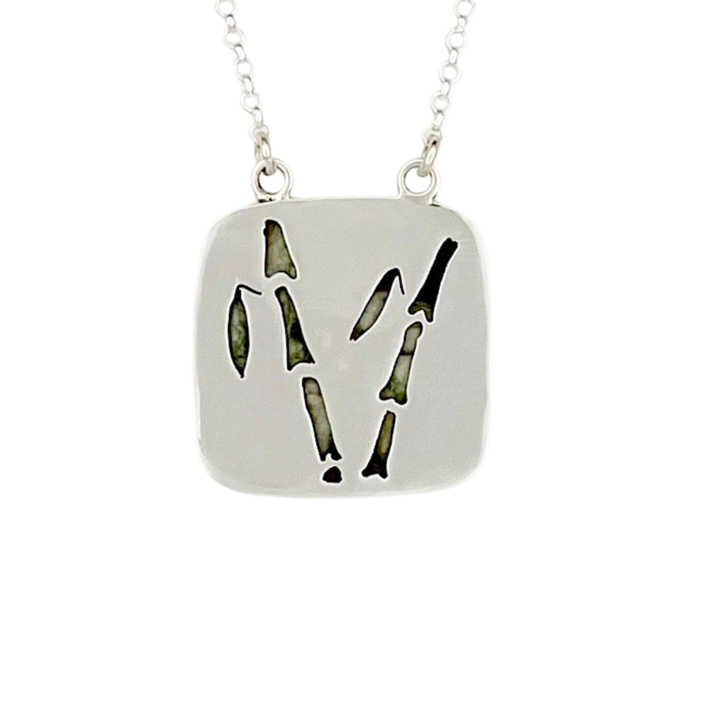 Square Chinese Writing Stone Pendant with Bamboo #2