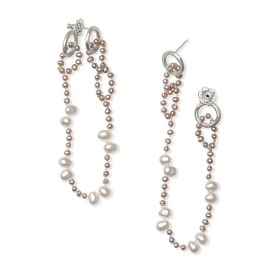 Pearl Dot and Dash Earrings - SILVER