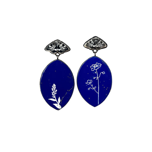 Moth and Floral Lapis Earrings